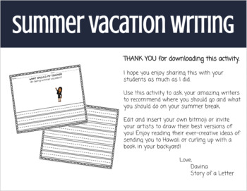 Teachers on Vacay Writing (Editable FREEBIE) by Story of a Letter