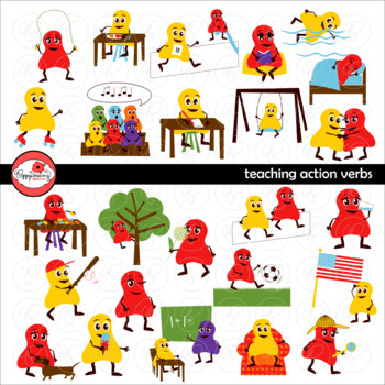 Preview of Teaching Action Verbs Clipart and Flashcards by Poppydreamz