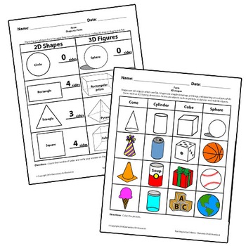 Preview of Teaching Art To Children - Elements Of Art  2D Shapes Vs. 3D Figures and Forms