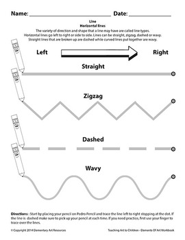 teaching art to children tracing horizontal lines worksheet elements of art