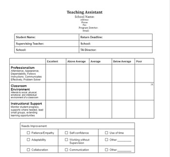 Preview of Teaching Assistant Evaluation