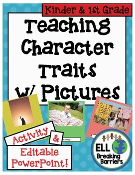 Preview of Teaching Character Traits with Pictures, Kindergarten and 1st Grade word lists