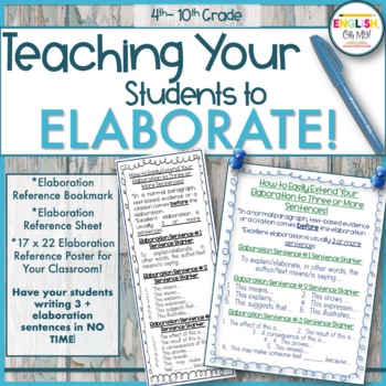 Preview of Teaching Elaboration, Writing, Bookmark, Reference Sheet, Poster