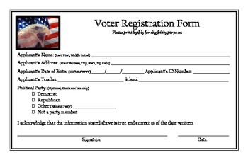 Preview of Teaching Elections:  Student Voter Registration Form