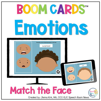 Preview of Teaching Facial Expressions: Match, Social Skills Boom Card™️ for Teletherapy