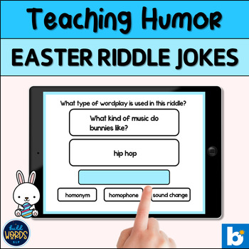Preview of Teaching Humor with Easter Riddle Jokes Speech Therapy Activity BOOM ™ Cards