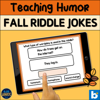 Preview of Teaching Humor with Fall Riddle Jokes Speech Therapy Activity BOOM ™ Cards