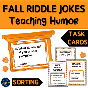 Preview of Teaching Humor with Fall Riddle Jokes Task Cards Speech Therapy Activity