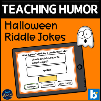 Preview of Teaching Humor with Halloween Riddle Jokes Speech Therapy Activity BOOM™ Cards