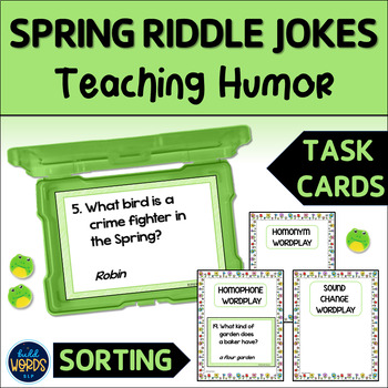 Preview of Spring Teaching Humor with Riddle Jokes Task Cards No Prep Printable Activity