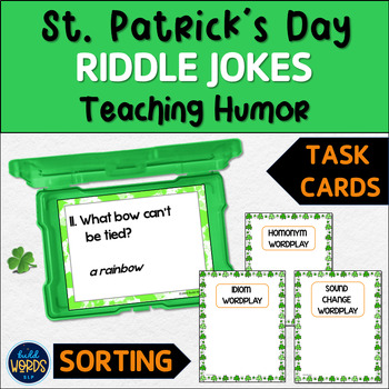 Preview of Teaching Humor with St Patrick's Day Riddle Jokes Task Cards Speech Therapy