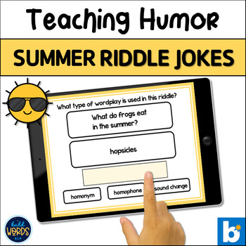 Preview of Teaching Humor with Summer Riddle Jokes Speech Therapy Activity BOOM ™ Cards