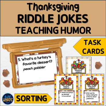 Preview of Teaching Humor with Thanksgiving Riddle Jokes Speech Therapy Task Cards