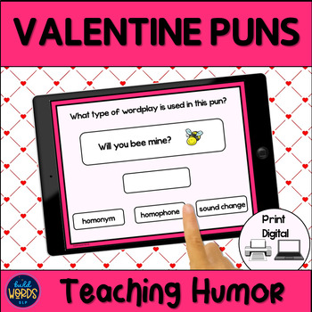 Preview of Valentine's Day Puns Teaching Humor Speech Therapy Digital and Printable