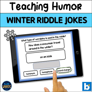 Preview of Teaching Humor with Winter Riddle Jokes Speech Therapy Activity BOOM ™ Cards