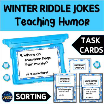 Preview of Teaching Humor with Winter Riddle Jokes Task Cards Speech Therapy Activity