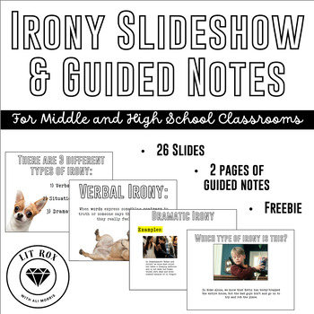 Preview of Teaching Irony Slideshow/Gallery Walk with Guided Fill-In Notes Freebie