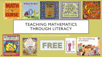 Preview of Teaching Math Through Literacy - List of Math Books with Recommendations