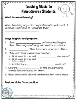 Preview of Teaching Music to Neurodiverse Students Handout