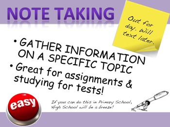 Preview of Teaching Note Taking and Scanning for Important Information