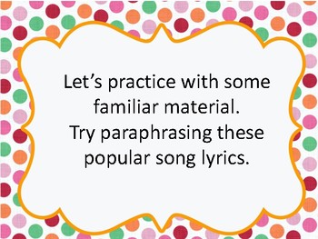 paraphrasing song lyrics activity