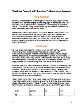 Preview of Teaching Percent with Practice Problems and Answers