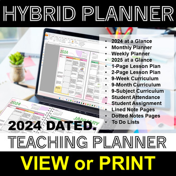 Preview of Teaching Planner Digital Editable Template and Printable Binder | 2024 Dated.