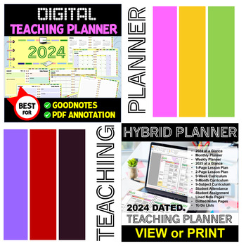 Preview of Teaching Planner | Digital and Editable Template Printable Binder 2024 Dated.