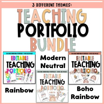 Preview of Teaching Portfolio BUNDLE! Boho, Modern Neutral, and Rainbow Themes