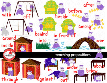 Preview of Teaching Prepositions Clipart and Flashcards by Poppydreamz