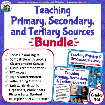 Preview of Teaching Primary, Secondary, and Tertiary Sources Printable and Digital Bundle