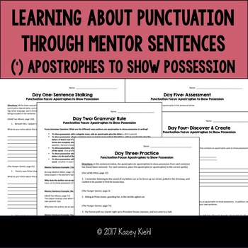Preview of Teaching Punctuation Through Mentor Sentences: Apostrophes to Show Possession