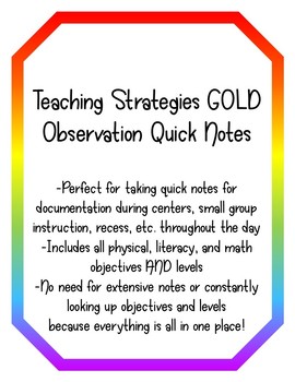 Preview of Teaching Strategies GOLD Observation Quick Notes - UPDATED