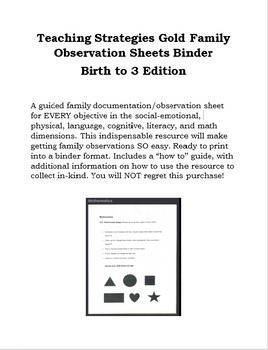 Preview of Teaching Strategies Gold Family Observations and Documentation Binder- TODDLER