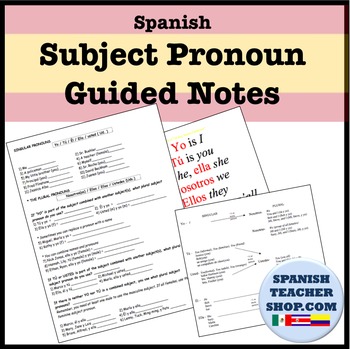 Preview of Spanish Subject Pronouns Guided Notes