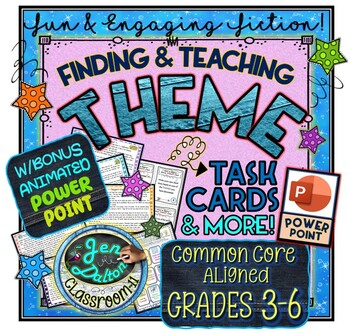 Preview of Finding & Teaching THEME: Task Cards & More w/ Bonus POWER POINT