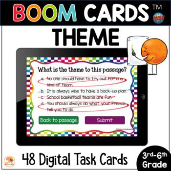 Preview of Teaching Theme BOOM CARDS™ Task Cards: Theme Sentences