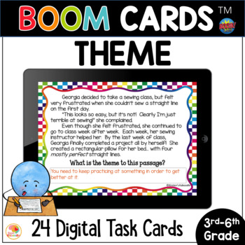 Preview of Teaching Theme BOOM CARDS™ Task Cards: Type Your Own Sentence