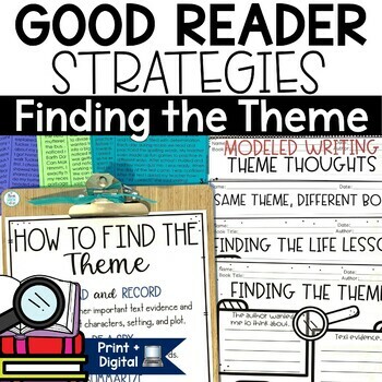 Preview of Teaching Theme Literature Activities Anchor Charts Task Cards Passages