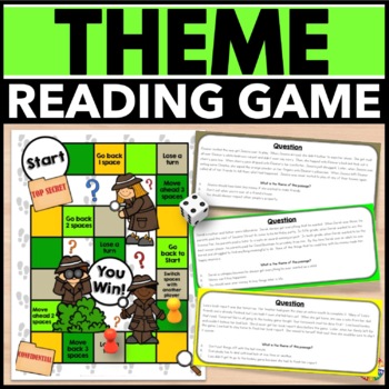 Preview of Teach Identify Find Theme Task Card Activity Game Reading Comprehension Passages