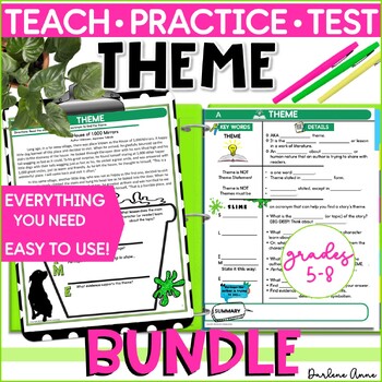 Preview of Teaching Theme Slideshow, Notes, Practice, Test Bundle
