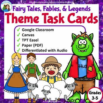 Preview of Theme Task Cards Printable/Digital (Grades 2-5)