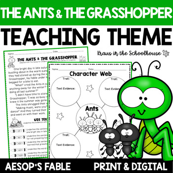 Preview of Teaching Theme The Ants & the Grasshopper | Aesop's Fables