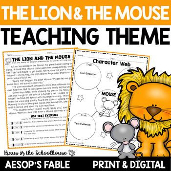 Preview of Teaching Theme The Lion and the Mouse | Aesop's Fable