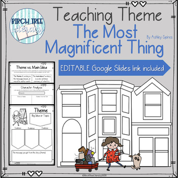 Preview of Teaching Theme The Most Magnificent Thing with EDITABLE Google Slides link