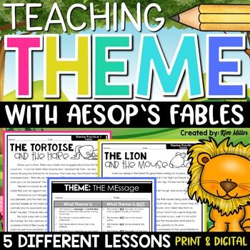 Preview of Teaching Theme with Aesop's Fables Finding Theme Worksheets Graphic Organizers