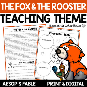 Teaching Theme Fables The Fox & the Rooster | TpT Digital Distance Learning