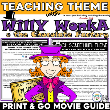 Preview of Theme Activity for Charlie and the Chocolate Factory Movie Guide Escape Room
