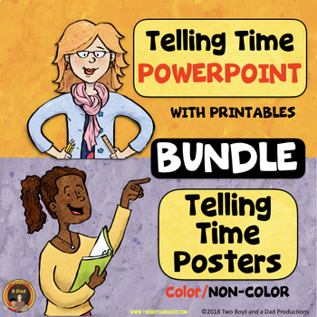 Preview of Telling Time Bundle with PowerPoint, Printables and Posters