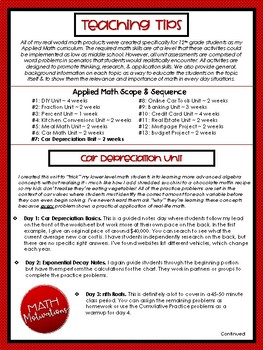 Preview of Teaching Tips: Car Depreciation Unit